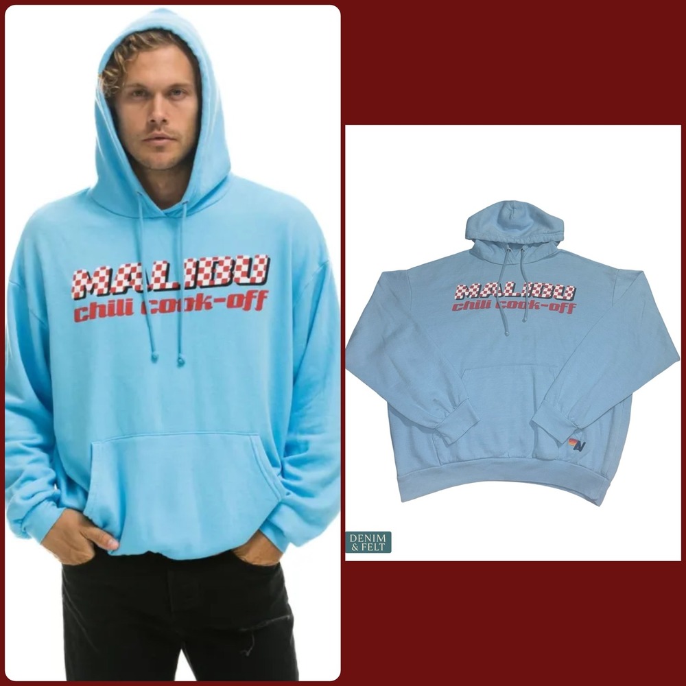 Aviator Nation Malibu Chili Cook-Off Sky Blue Hoodie Coastal Surf Rare Size SM